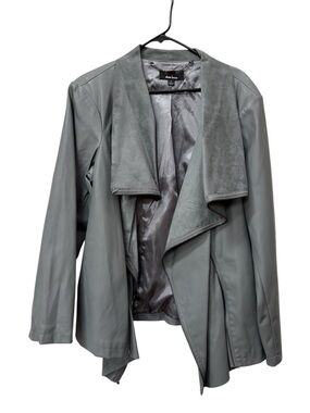 Dennis Basso size 1X Gray Draped Faux-Leather Jacket Moto Motorcycle zip zipper